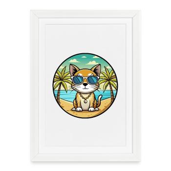 Européen Birman Race Dessin Animé Lunettes De Soleil Plage - Affiche encadrée (27 × 37 cm) - blanc - Devant