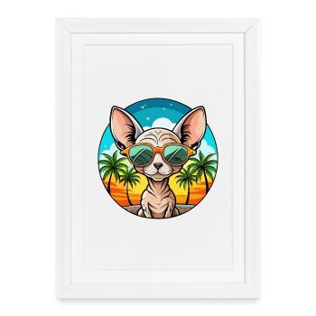 Devon Rex Cat Breed Cartoon Sunglasses Beach - Framed poster (27 × 37 cm) - white - Front