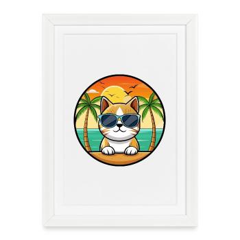 Burmese Cat Breed Cartoon Sunglasses Beach - Framed poster (27 × 37 cm) - white - Front