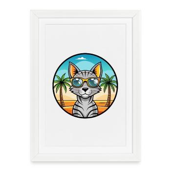 Lunettes de soleil de dessin animé de race de chat Mau égyptienne arabe - Affiche encadrée (27 × 37 cm) - blanc - Devant