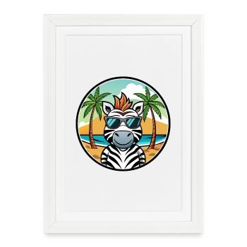 Zèbre Drôle Dessin Animé Plage D’été Lunettes De Soleil Cool - Affiche encadrée (27 × 37 cm) - blanc - Devant