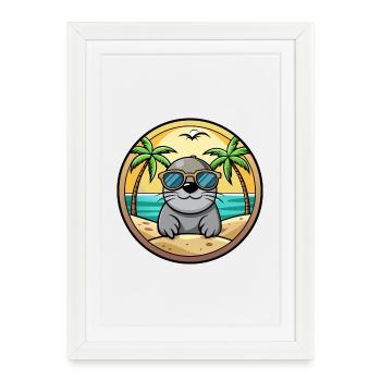 Seal Funny Cartoon Lunettes de soleil de plage d’été Sticker - Affiche encadrée (27 × 37 cm) - blanc - Devant