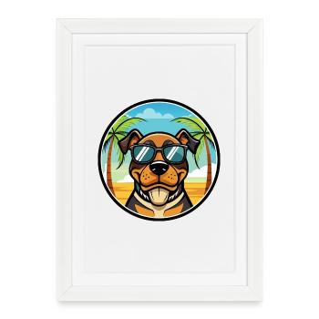 Lunettes de soleil Rottweiler Dog Cartoon Summer Beach - Affiche encadrée (27 × 37 cm) - blanc - Devant