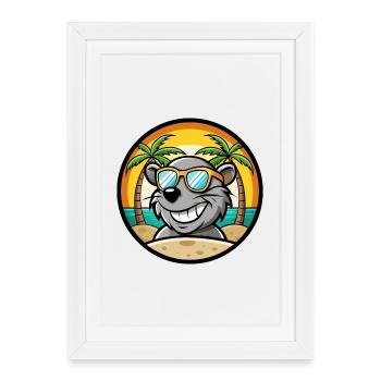 Rat Drôle Dessin Animé Plage D’été Lunettes De Soleil Autocollant - Affiche encadrée (27 × 37 cm) - blanc - Devant