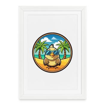 Quail Funny Cartoon Summer Beach Sunglasses Cool - Framed poster (27 × 37 cm) - white - Front