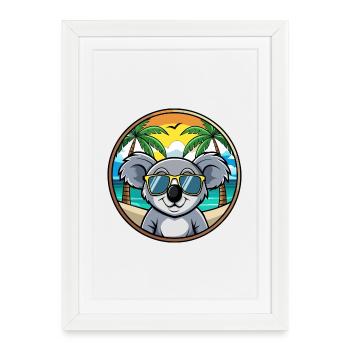 Koala Funny Cartoon Summer Beach Sunglasses Cool - Framed poster (27 × 37 cm) - white - Front