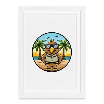 Hawk Drôle Dessin Animé Plage D’été Lunettes De Soleil Autocollant - Affiche encadrée (27 × 37 cm) - blanc - Devant