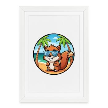 Écureuil Drôle Dessin Animé Plage Été Lunettes de soleil - Affiche encadrée (27 × 37 cm) - blanc - Devant