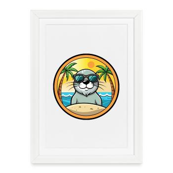 Seal Funny Cartoon Lunettes de soleil de plage d’été Sticker - Affiche encadrée (27 × 37 cm) - blanc - Devant