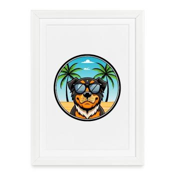 Lunettes de soleil Rottweiler Dog Cartoon Summer Beach - Affiche encadrée (27 × 37 cm) - blanc - Devant