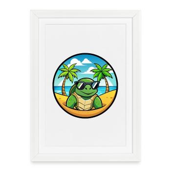 Turtle Funny Cartoon Summer Beach Sunglasses Cool - Framed poster (27 × 37 cm) - white - Front