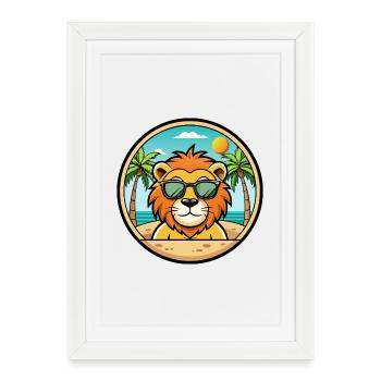 Lion Funny Cartoon Summer Beach Sunglasses Sticker - Framed poster (27 × 37 cm) - white - Front