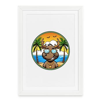 Moose Funny Cartoon Summer Beach Sunglasses Cool - Framed poster (27 × 37 cm) - white - Front