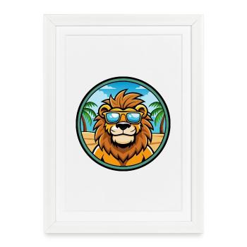 Lion Funny Cartoon Summer Beach Sunglasses Sticker - Framed poster (27 × 37 cm) - white - Front