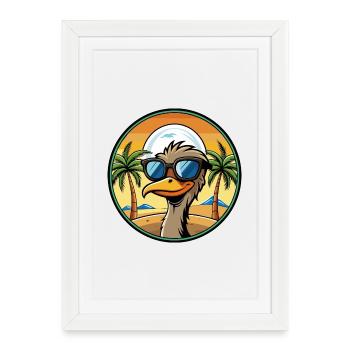Emu Funny Cartoon Lunettes de soleil de plage d’été Autocollant - Affiche encadrée (27 × 37 cm) - blanc - Devant