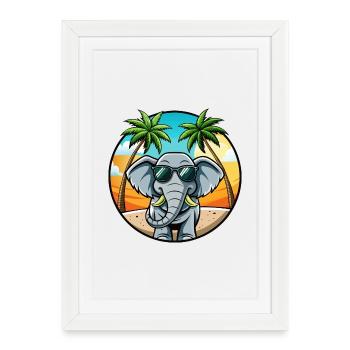 Lunettes de soleil de plage d’été de dessin animé drôle d’éléphant - Affiche encadrée (27 × 37 cm) - blanc - Devant