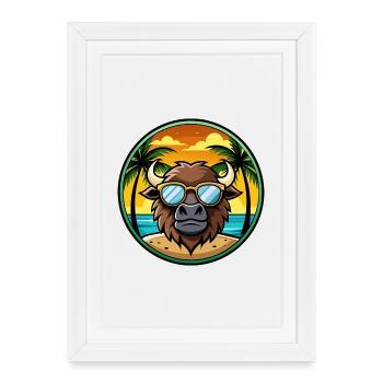 Buffalo Funny Cartoon Lunettes de soleil de plage d’été cool - Affiche encadrée (27 × 37 cm) - blanc - Devant