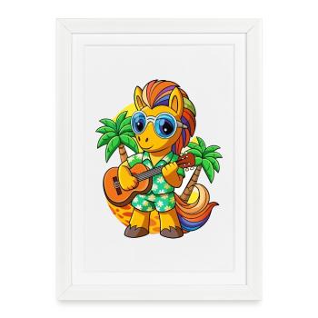 Drôle Pony Summer Beach Lunettes de soleil hawaïenne - Affiche encadrée (27 × 37 cm) - blanc - Devant