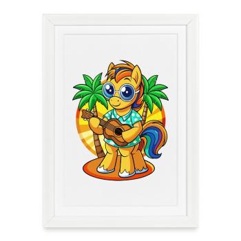 Drôle Pony Summer Beach Lunettes de soleil hawaïenne - Affiche encadrée (27 × 37 cm) - blanc - Devant