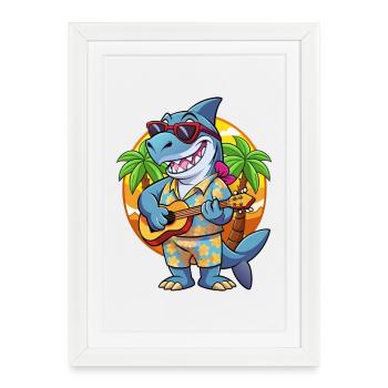 Lunettes de soleil de plage d’été Funny Shark Hawaiian - Affiche encadrée (27 × 37 cm) - blanc - Devant