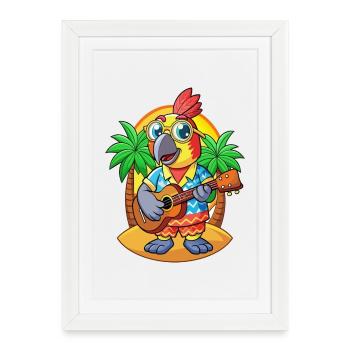 Drôle de perroquet d’été plage lunettes de soleil hawaïenne - Affiche encadrée (27 × 37 cm) - blanc - Devant