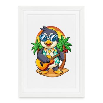 Funny Penguin Summer Beach Sunglasses Hawaiian - Framed poster (27 × 37 cm) - white - Front