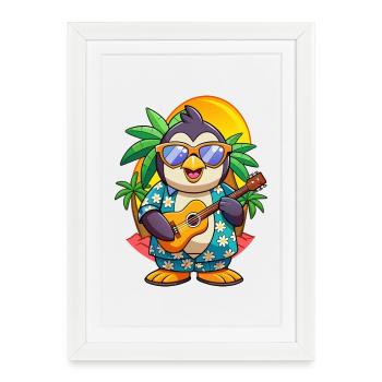 Funny Penguin Summer Beach Sunglasses Hawaiian - Framed poster (27 × 37 cm) - white - Front