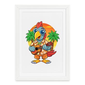 Drôle de perroquet d’été plage lunettes de soleil hawaïenne - Affiche encadrée (27 × 37 cm) - blanc - Devant