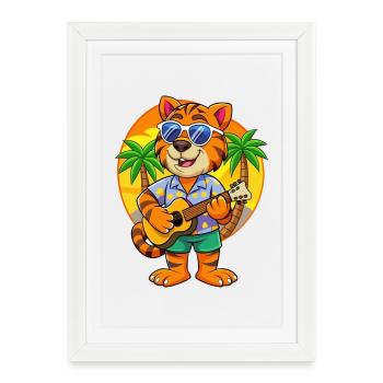 Lunettes de soleil de plage d’été Funny Tiger Hawaiian - Affiche encadrée (27 × 37 cm) - blanc - Devant