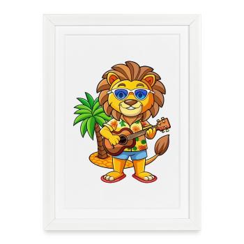 Lunettes de soleil de plage d’été Funny Lion Hawaiian - Affiche encadrée (27 × 37 cm) - blanc - Devant