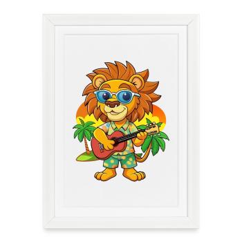 Lunettes de soleil de plage d’été Funny Lion Hawaiian - Affiche encadrée (27 × 37 cm) - blanc - Devant