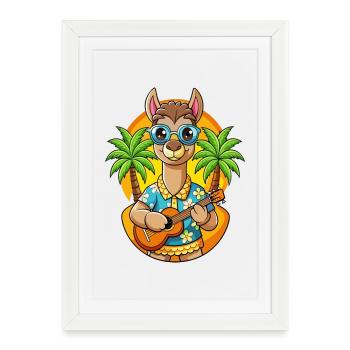 Lunettes de soleil de plage d’été de lama drôle hawaïen - Affiche encadrée (27 × 37 cm) - blanc - Devant
