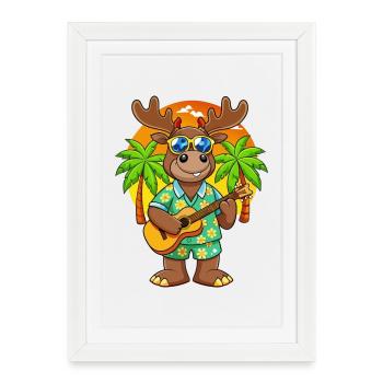Funny Moose Cartoon Summer Beach Sunglasses Guitar - Framed poster (27 × 37 cm) - white - Front