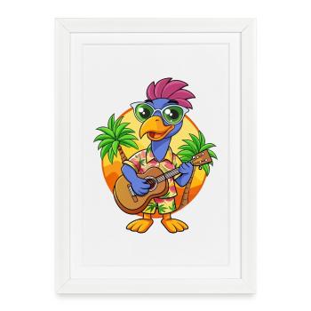 Funny Emu Cartoon Summer Beach Lunettes de soleil guitare - Affiche encadrée (27 × 37 cm) - blanc - Devant