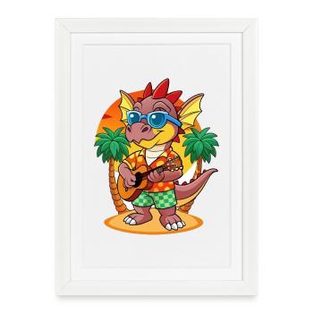 Lunettes de soleil de plage d’été de dessin animé de dragon drôle - Affiche encadrée (27 × 37 cm) - blanc - Devant