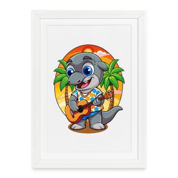 Lunettes de soleil de plage d’été de dessin animé de dauphin drôle - Affiche encadrée (27 × 37 cm) - blanc - Devant