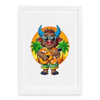 Lunettes de soleil de plage d’été Funny Buffalo Cartoon - Affiche encadrée (27 × 37 cm) - blanc - Devant