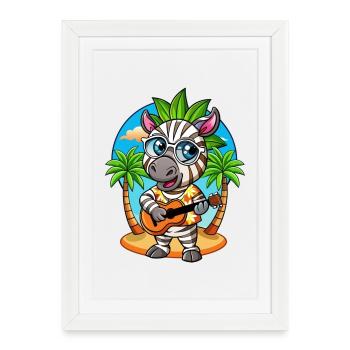 Funny Zebra Cartoon Summer Beach Lunettes de soleil guitare - Affiche encadrée (27 × 37 cm) - blanc - Devant