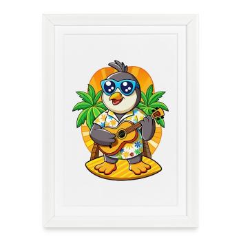 Funny Penguin Cartoon Summer Beach Sunglasses - Framed poster (27 × 37 cm) - white - Front