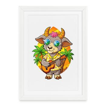 Funny Goat Cartoon Summer Beach Lunettes de soleil Guitare - Affiche encadrée (27 × 37 cm) - blanc - Devant