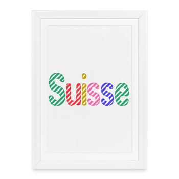 SUISSE. HUMOUR. PAYS. DRAPEAU. GENEVE. LAUSANNE - Affiche encadrée (27 × 37 cm) - blanc - Devant