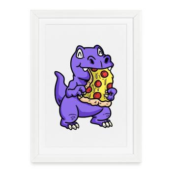 Small sweet dino with pizza child snacking baby - Framed poster (27 × 37 cm) - white - Front