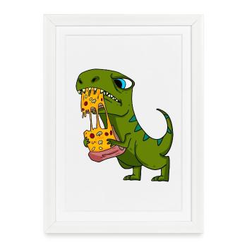 Cadeau de restauration rapide de pizza de dinosaure Dino - Affiche encadrée (27 × 37 cm) - blanc - Devant