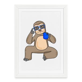 Paresseux avec verres et café - Affiche encadrée (27 × 37 cm) - blanc - Devant