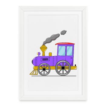 Train pour enfants chemin de fer violet - Affiche encadrée (27 × 37 cm) - blanc - Devant