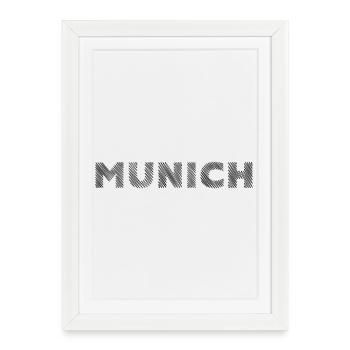 Munich Bavière German City Hatching lettrage - Affiche encadrée (27 × 37 cm) - blanc - Devant