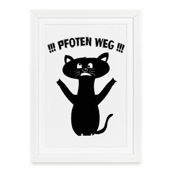 Pfoten Weg! – Schwarze Katze Statement - Gerahmtes Poster (27 × 37 cm) - Weiß - Vorne