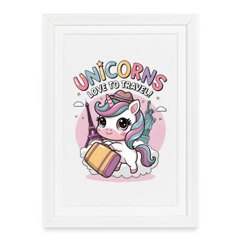 Unicorns Love To Travel! - Framed poster (27 × 37 cm) - white - Front