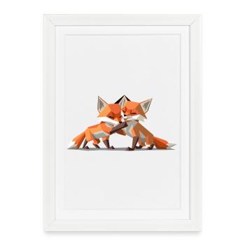 Renardeaux low-poly - Affiche encadrée (27 × 37 cm) - blanc - Devant