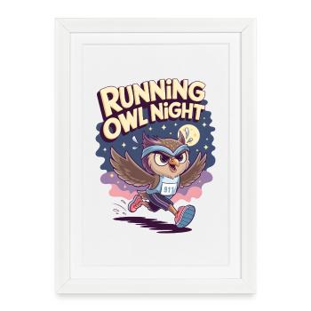 Running Owl Night - Framed poster (27 × 37 cm) - white - Front
